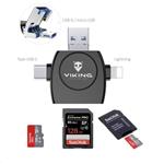 Čítačka pamäťových kariet Viking OTG SD a Micro SD 4 v 1 s konektorom APPLE Lightning / Micro USB / USB 3.0 / USB-C, biela