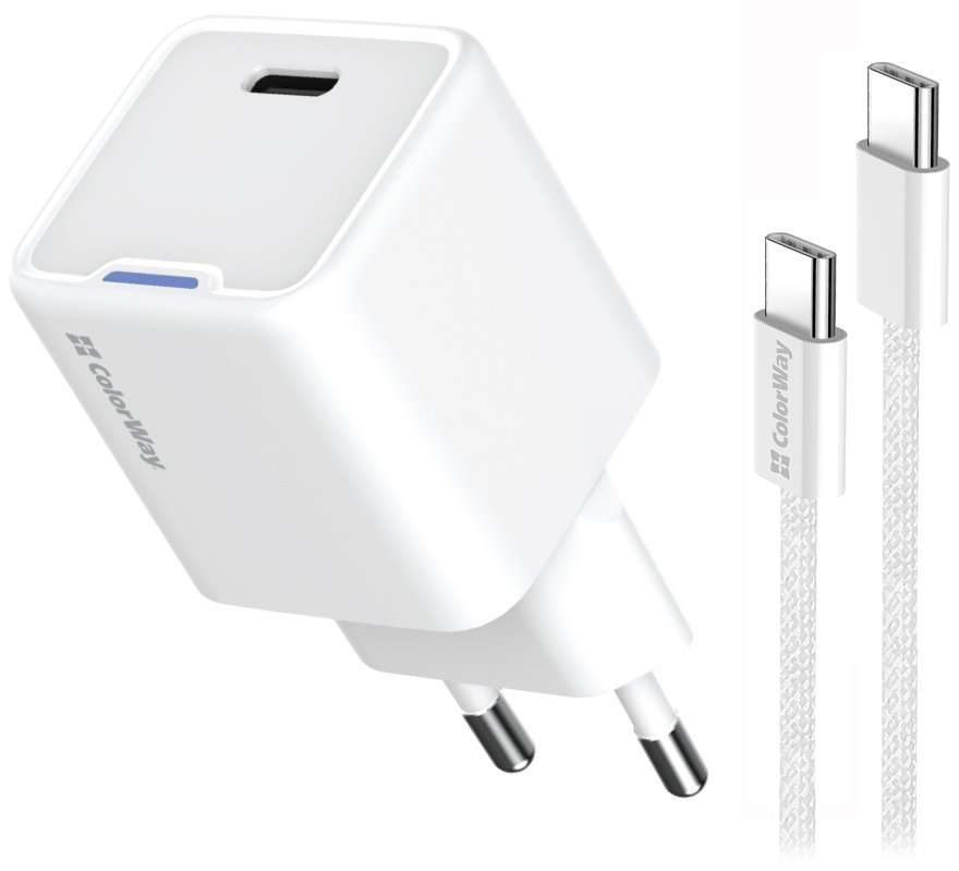 ColorWay 1x USB-C/ síťová nabíječka/ GaN/ PD/ PPS/ 25W, Bílá