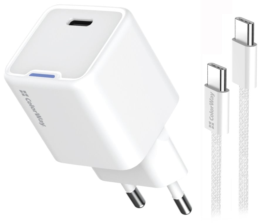 ColorWay 1x USB-C/ síťová nabíječka/ GaN/ PD/ PPS/ 35W, Bílá