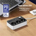 ColorWay CW-CHE36PDB/ 3x Schuko/ 3x USB-C 20 W/ 3x USB-A/ kábel 2 m