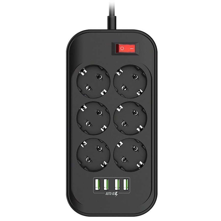 ColorWay CW-CHE64B, 6 zásuviek, 2m, 4x USB