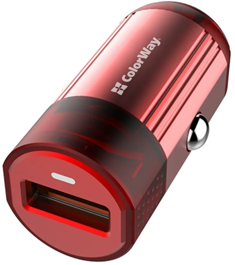 ColorWay nabíjačka do auta 1x USB 18W QC3.0, červená CW-CHA012Q-RD