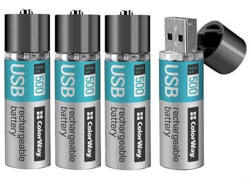 ColorWay nabíjecí baterie AA 1200mAh/ USB/ 1.5V/ 4ks v balení