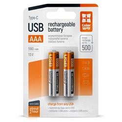 ColorWay nabíjecí baterie AAA 590mAh/ USB-C/ 1.5V/ 2ks v balení