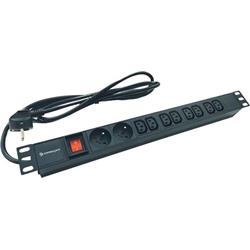 Conexpro 19" kombinovaný rozvodný panel 2x FR + 8x IEC C13, 16A, 1.4m, černý