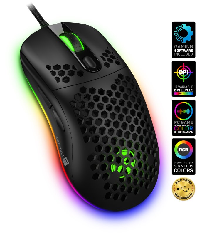 CONNECT IT Battle Air 2 profesionálna optická herná myš SW, 12800 DPI, čierna