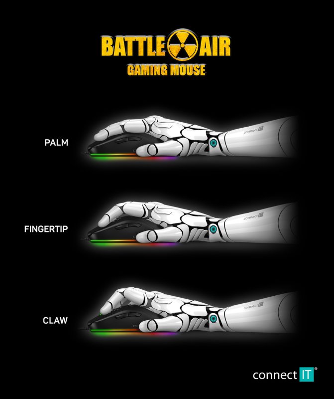CONNECT IT Battle Air 2 profesionálna optická herná myš SW, 12800 DPI, čierna