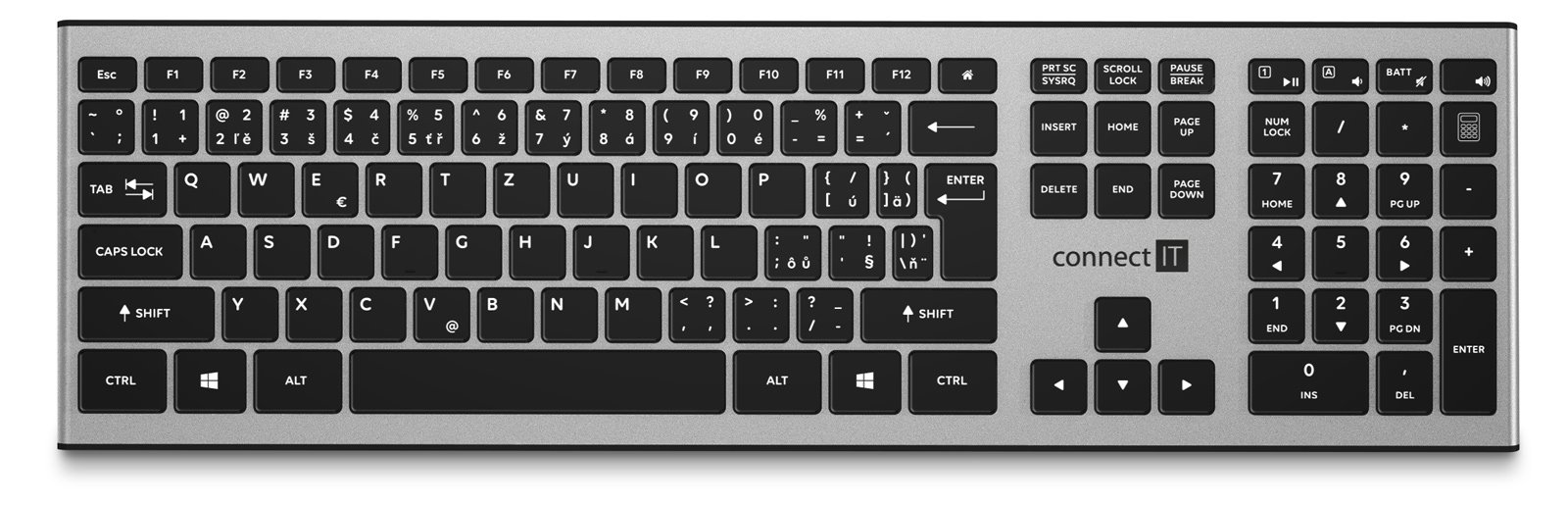 Connect IT Combo bezdrátová stříbrná klávesnice + myš, CZ+SK layout