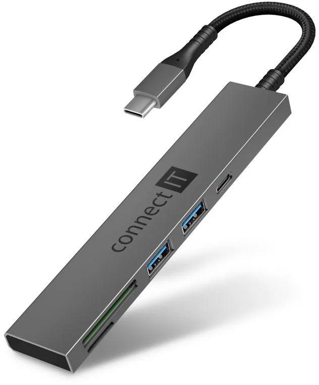 CONNECT IT CompactPRO USB-C hub + čítačka kariet, (2xUSB-A 3.0, 1xUSB-C), externý, antracitová