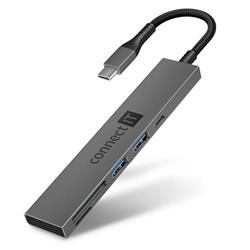 CONNECT IT CompactPRO USB-C hub + čtečka karet, (2xUSB-A 3.0, 1xUSB-C), externí, antracitový