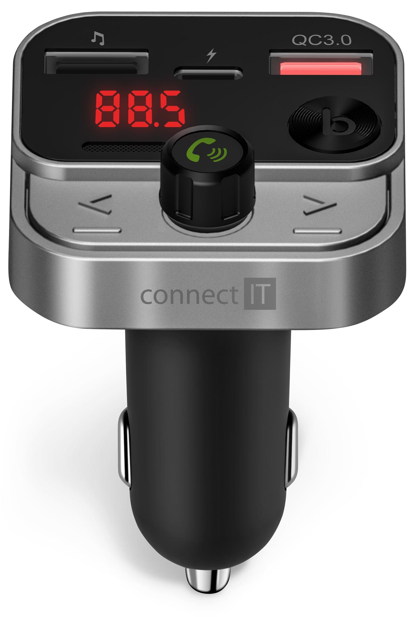 CONNECT IT InCarz Bezdrôtový FM vysielač, 2x USB-A + 1x USB-C, ANTRACITE