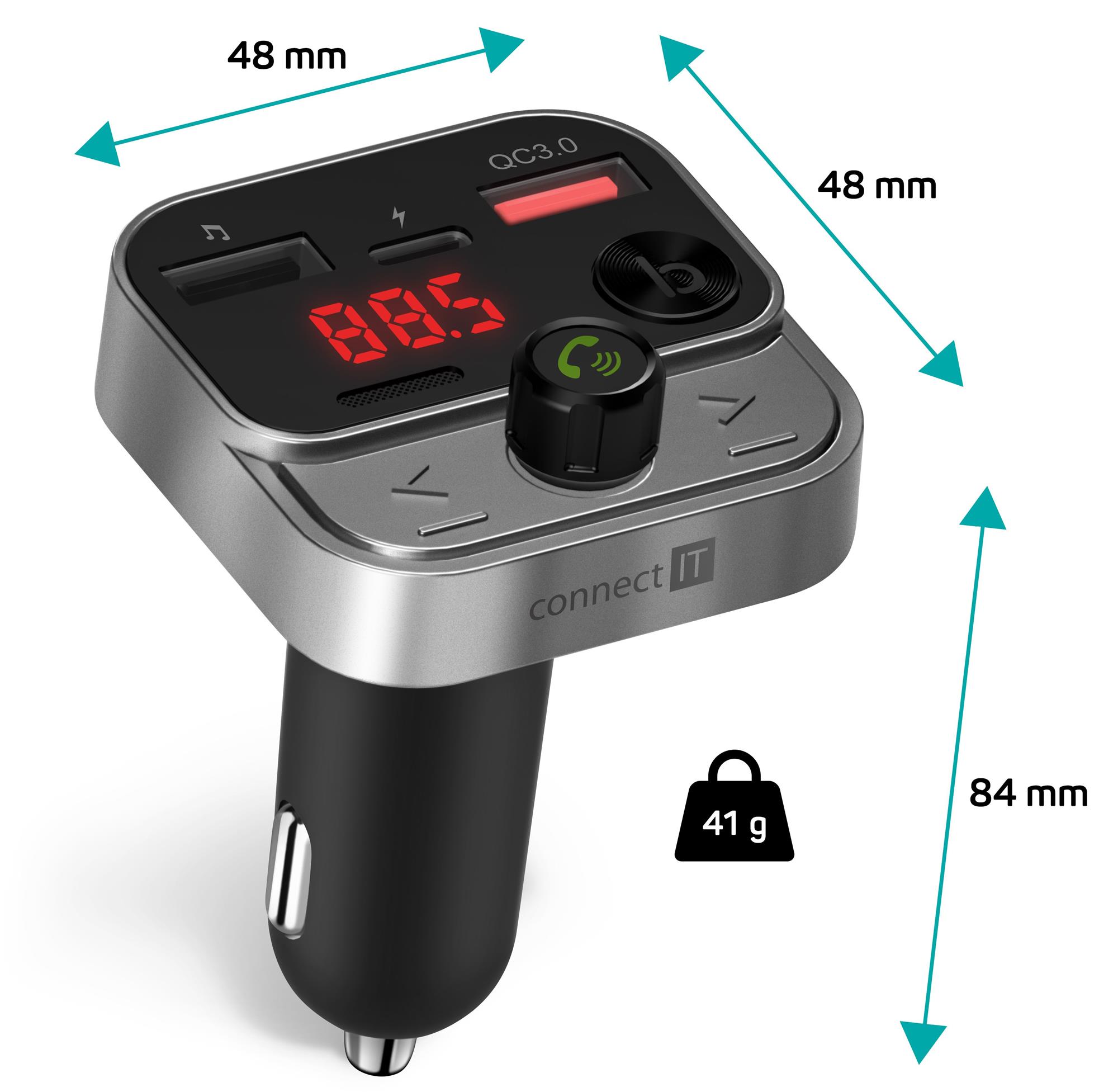 CONNECT IT InCarz Bezdrôtový FM vysielač, 2x USB-A + 1x USB-C, ANTRACITE