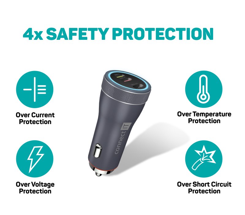 CONNECT IT InCarz DUPLEX nabíječka do auta, 2x USB-C, 1x Lightning,  ANTRACITOVÁ