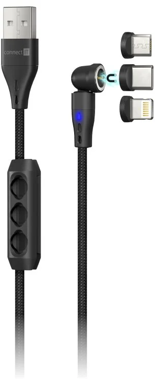 CONNECT IT Magnetický kábel PowerLink 3v1 (USB-C/Lightning/MicroUSB), 2 m