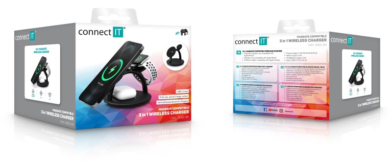 CONNECT IT MultiCharge 3 v 1 MagSafe Wireless Fast Charge Bezdrôtová nabíjačka, ČIERNA