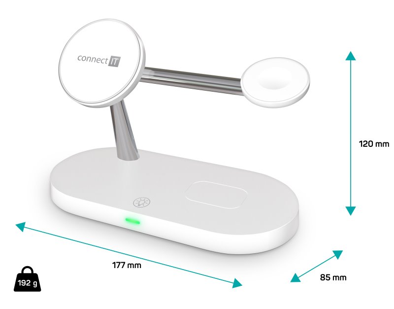 CONNECT IT MultiCharge 5 v 1 MagSafe Wireless Fast Charge, BÍLÁ
