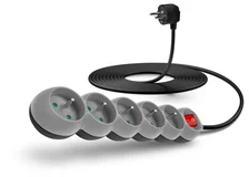 Connect IT prodlužovací kabel 230 V, 5 zásuvky, 5 m, s vypínačem (šedý)
