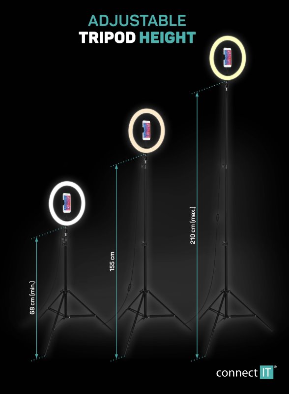CONNECT IT Selfie12Ring kruhové 12" LED svetlo na statív 2,1 m