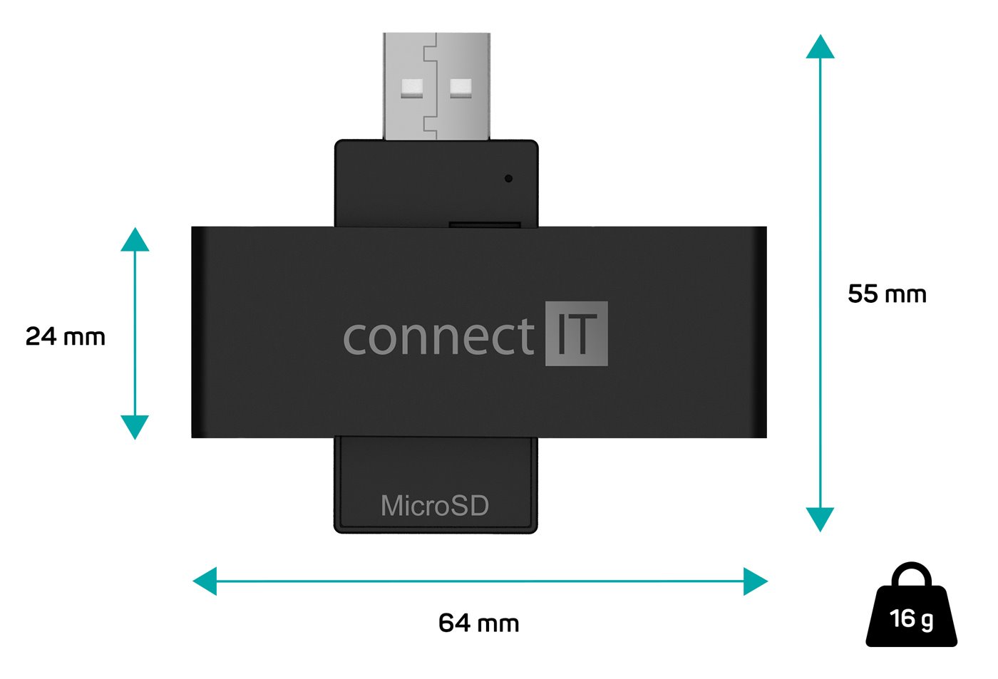Connect IT USB čítačka eID a čipových kariet, čierna