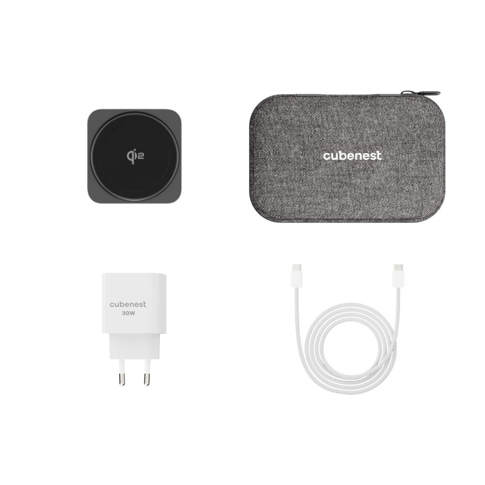 Cubenest 3v1 Qi2 Skládací bezdrátová magnetická nabíječka SQ312 Pro - černá