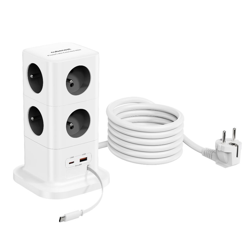 Cubenest PowerCube Extended USB PD 65W USB-C cable, 8xAC, A+C, 3m Grey
