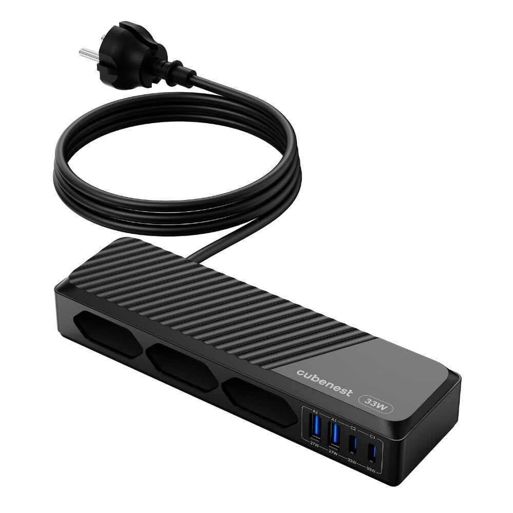 Cubenest PowerStrip SlimLine 2xUSB-A + 2x USB-C 33W čierny