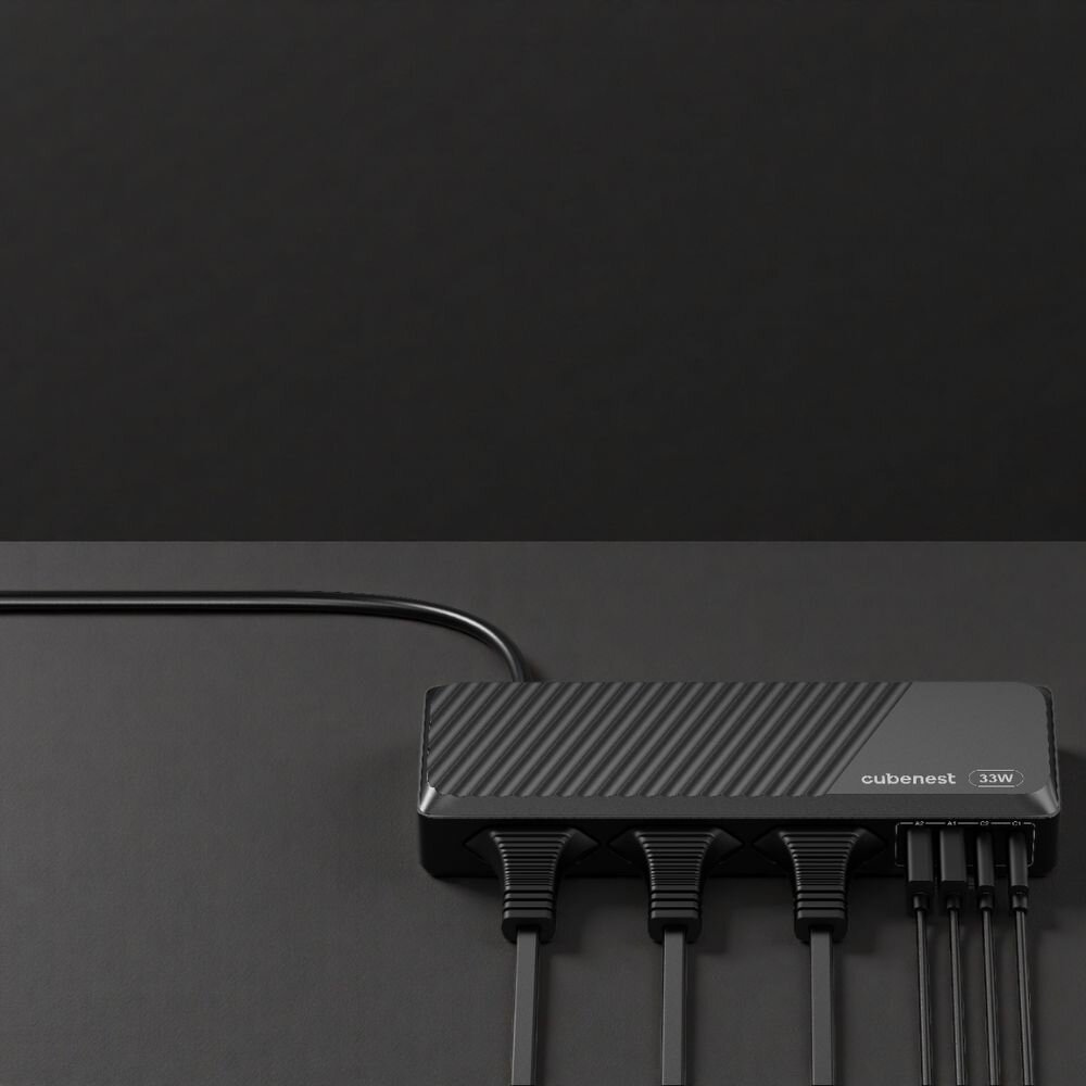 Cubenest PowerStrip SlimLine 2xUSB-A + 2x USB-C 33W čierny
