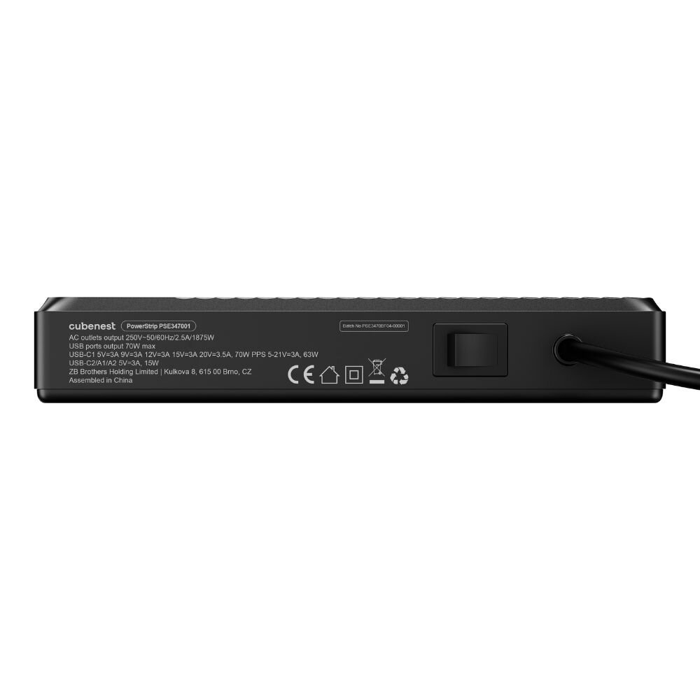 Cubenest PowerStrip SlimLine 2xUSB-A + 2x USB-C 70W Black