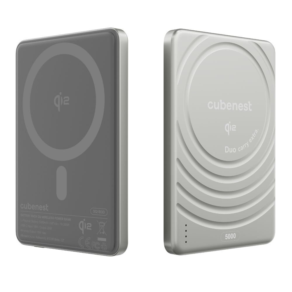 Cubenest Qi2 Magnetická bezdrátová powerbanka SlimDual 5000 mAh SQ1B3D - stříbrná