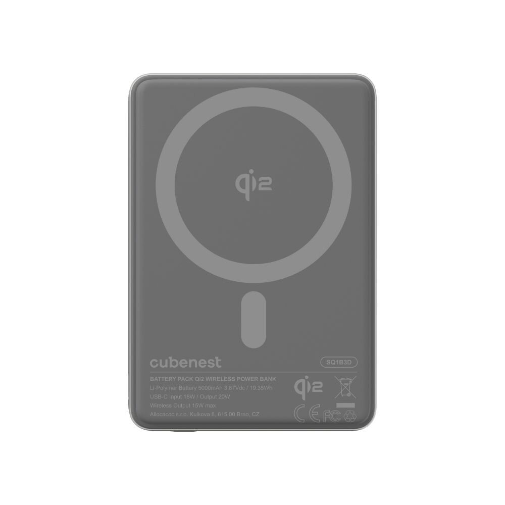 Cubenest Qi2 Magnetická bezdrôtová powerbanka SlimDual 5000 mAh SQ1B3D – strieborná