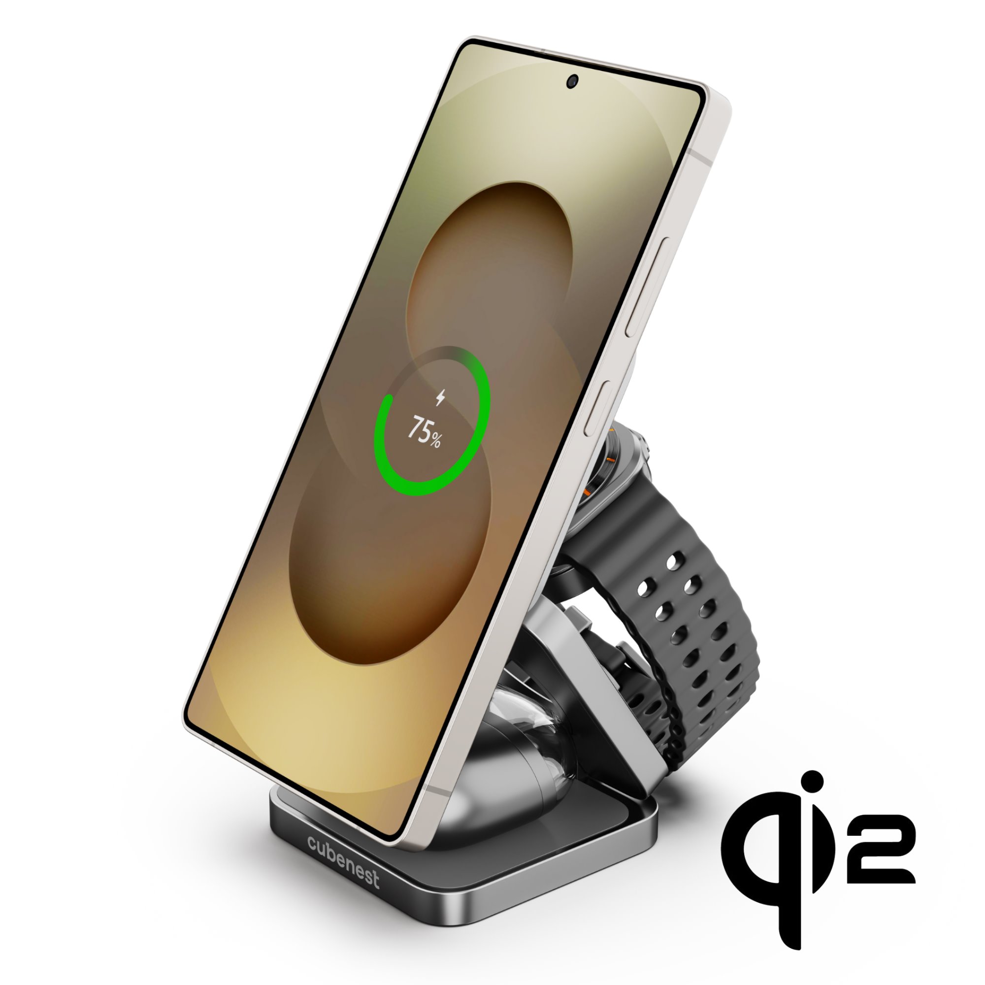 Cubenest SQS312 Fold Pro Qi2 3v1 magnetická nabíjačka pre Samsung sivá