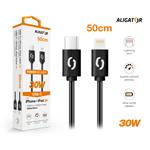 Datový kabel ALIGATOR POWER 30W, USB-C/Lightning 3A, 0,5m černý