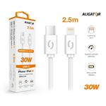 Dátový kábel ALIGATOR POWER 30W, USB-C/Lightning 3A, 2,5 m biely