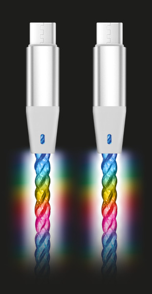 Dátový kábel ALIGATOR POWER 3A 65W, USB-C/USB-C, 0,5 m svetelný