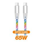 Datový kabel ALIGATOR POWER 3A 65W, USB-C/USB-C, 0,5m svítící