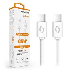 Datový kabel ALIGATOR POWER 65W, USB-C/USB-C 3A, 2,5m bílý