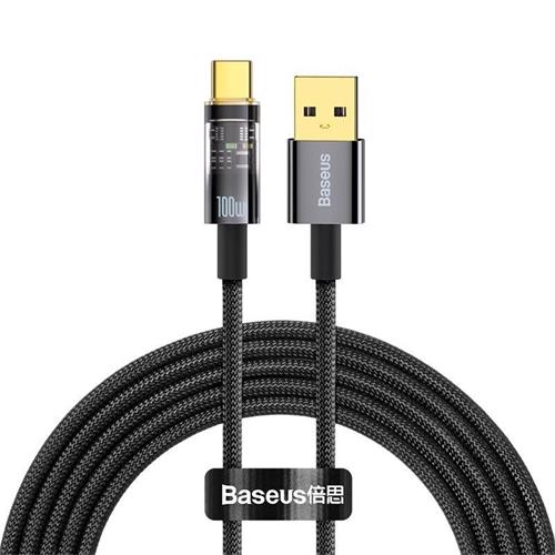 Dátový kábel Baseus Explorer Series USB-A/USB-C s inteligentným vypínaním 100 W 2 m čierny