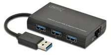 Digitus USB 3.0, 3-portový HUB A Adaptér na Gigabit Ethernet , 1x RJ45, USB-A, 10 / 100 / 1000Mbps, USB 3.0, Windows DA-70250