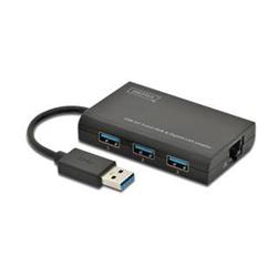 Digitus USB 3.0, 3-portový HUB A Adaptér na Gigabit Ethernet , 1x RJ45, USB-A, 10 / 100 / 1000Mbps, USB 3.0, Windows