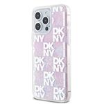 DKNY Liquid Glitter Checkered Pattern Zadný kryt pre iPhone 15 Pro Max Pink