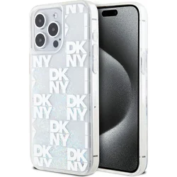 DKNY Liquid Glitter Checkered Pattern Zadný kryt pre iPhone 15 Pro Max Transparent