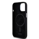 DKNY Liquid Silicone Silver Metal Logo Magsafe zadný kryt pre iPhone 15 Black