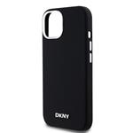 DKNY Liquid Silicone Silver Metal Logo Magsafe zadný kryt pre iPhone 15 Black