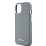 DKNY Liquid Silicone Silver Metal Logo Magsafe zadný kryt pre iPhone 15 Grey