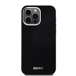 DKNY Liquid Silicone Silver Metal Logo Magsafe zadný kryt pre iPhone 15 Pro Max Black