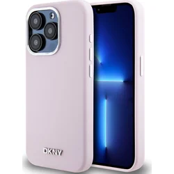 DKNY Liquid Silicone Silver Metal Logo Magsafe zadný kryt pre iPhone 15 Pro Pink