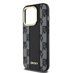 DKNY PU kožený károvaný zadný kryt so vzorom Magsafe pre iPhone 15 Pro Black