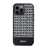 DKNY PU kožený zadný kryt MagSafe s opakovaným vzorom pre iPhone 15 Pro Max Black