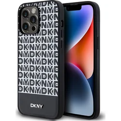 DKNY PU kožený zadný kryt MagSafe s opakovaným vzorom pre iPhone 15 Pro Max Black