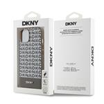 DKNY PU kožený zadný kryt MagSafe s opakujúcim sa vzorom na spodnej strane pre iPhone 13 Brown